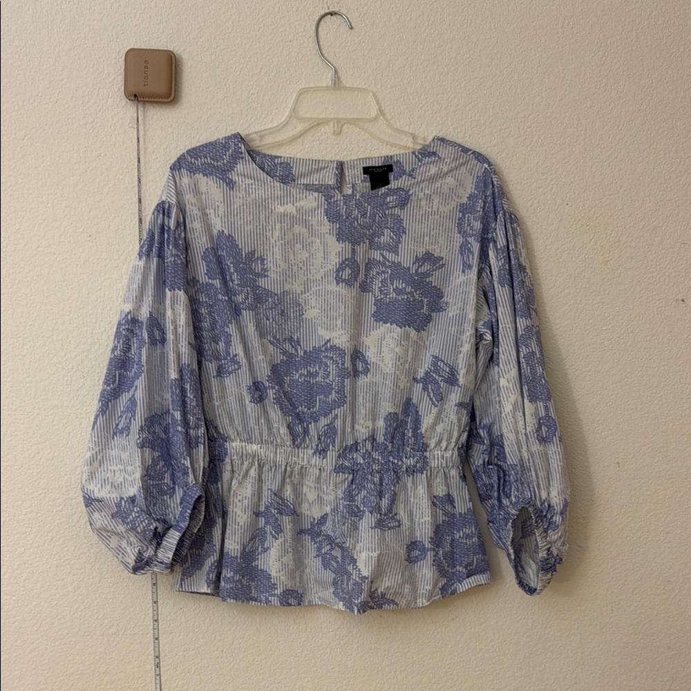 Anna Taylor Women's Blue Floral Peplum Blouse